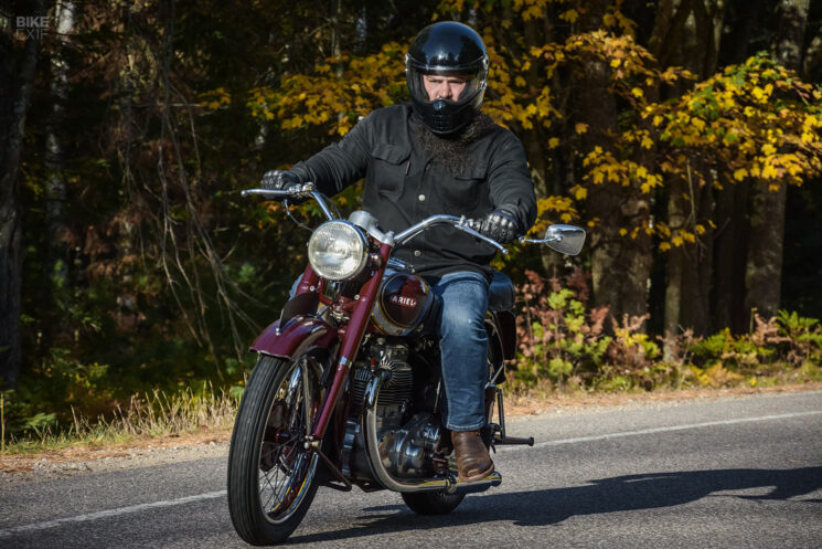 Riding an Ariel Square Four Motorcycle