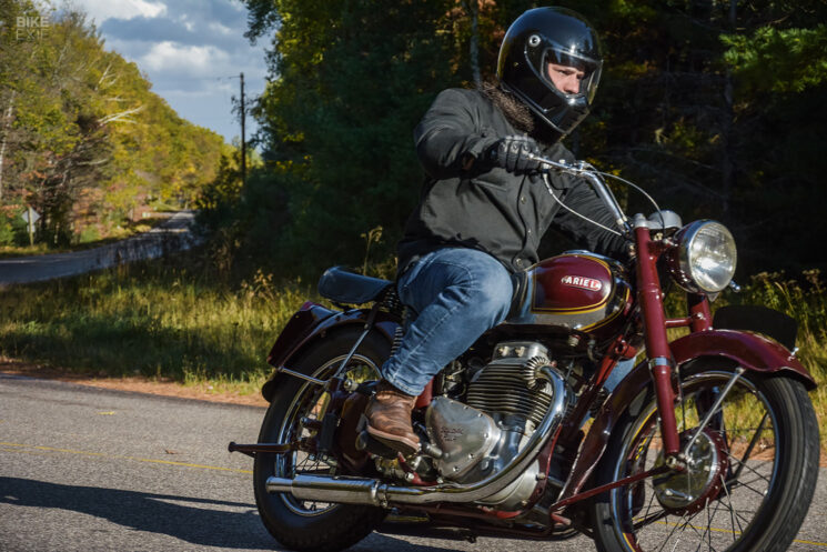 Riding an Ariel Square Four Motorcycle