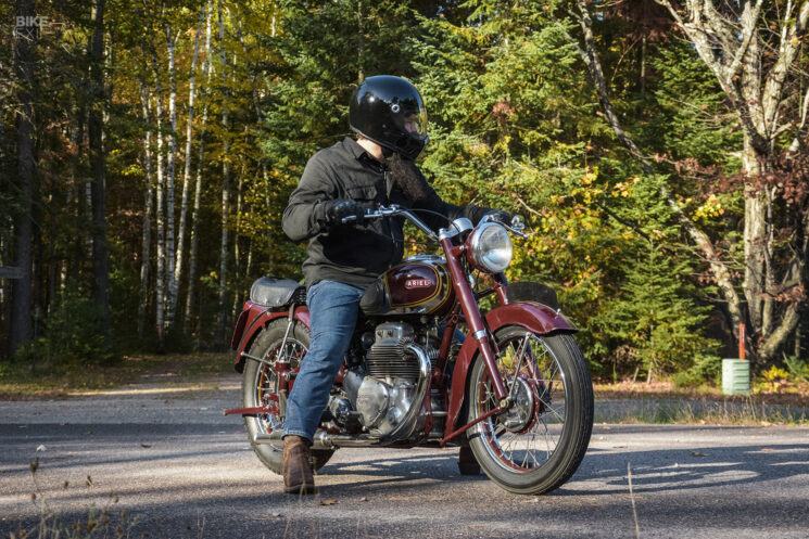 Riding an Ariel Square Four Motorcycle