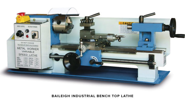 A Baileigh Industrial bench top lathe, ideal for motorcycle work.