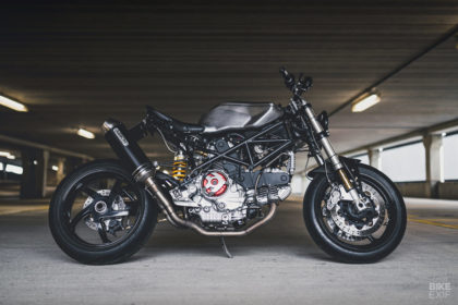 A most unusual custom Ducati built from 900SS, Monster S4R and ST2 parts.