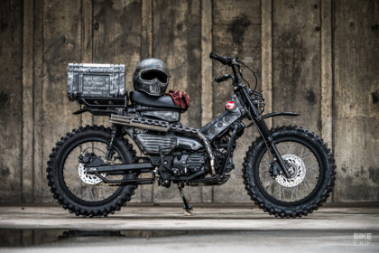 A Honda CT125 Hunter Cub with a ‘Gatling gun’ exhaust