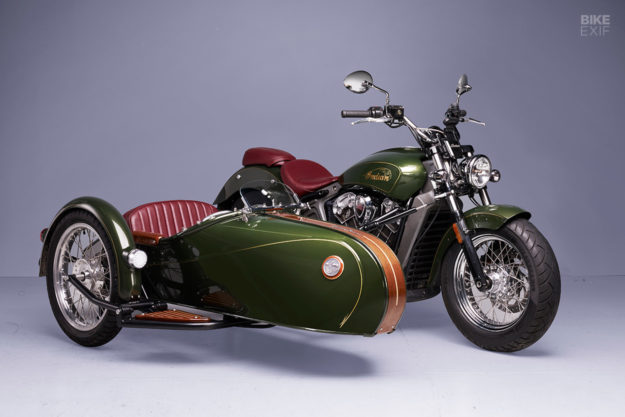 Indian Scout sidecar with wooden trim