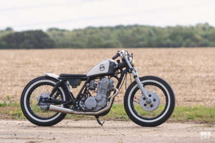 A Japanese-style Yamaha SR400 bobber made in England