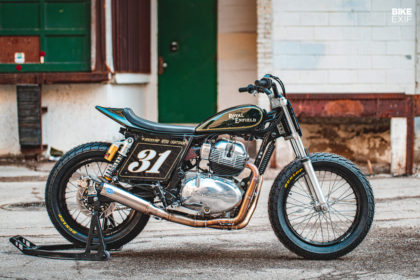 A Royal Enfield Interceptor flat tracker built by racer Jillian Deschenes