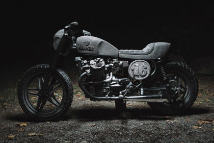 A Honda CX500 customized with basalt stone bodywork by Chris Zernia of Germany.